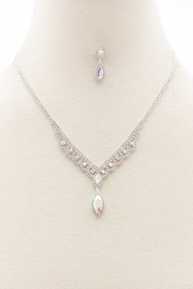 Marquise Shape Rhinestone Necklace - Fashionmj