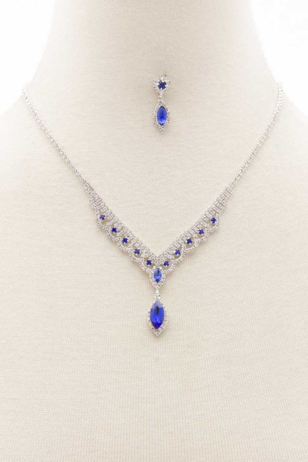 Marquise Shape Rhinestone Necklace - Fashionmj