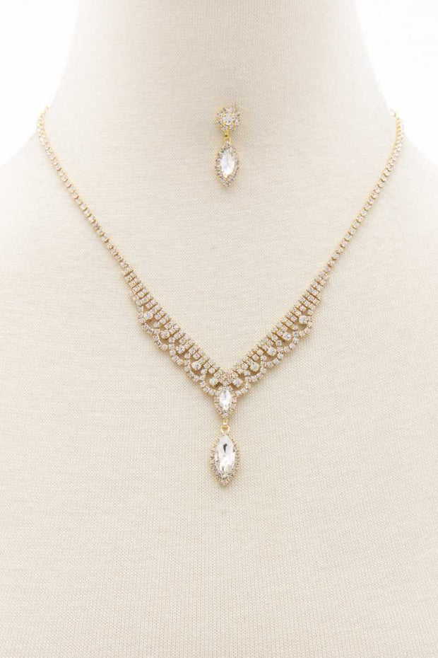 Marquise Shape Rhinestone Necklace - Fashionmj