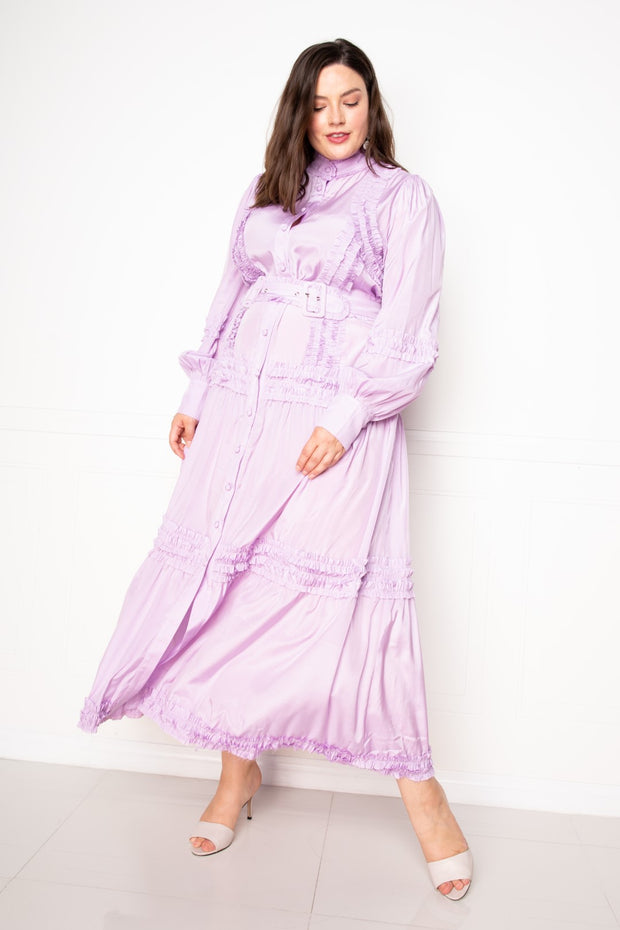 Belted Shirt Dress With Ruffle Detail - Fashionmj