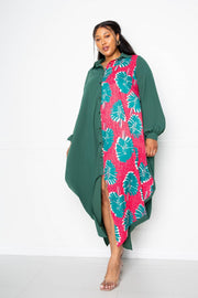 Print Drapy Shirt Maxi Dress - Fashionmj