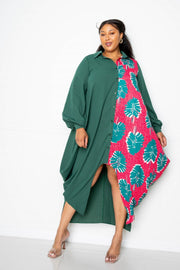 Print Drapy Shirt Maxi Dress - Fashionmj