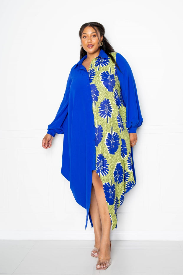 Print Drapy Shirt Maxi Dress - Fashionmj