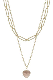 Metal Chain Heart Pendant 2 Layered Necklace - Fashionmj