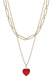 Metal Chain Heart Pendant 2 Layered Necklace - Fashionmj