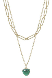 Metal Chain Heart Pendant 2 Layered Necklace - Fashionmj