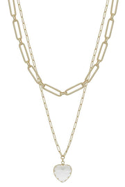 Metal Chain Heart Pendant 2 Layered Necklace - Fashionmj