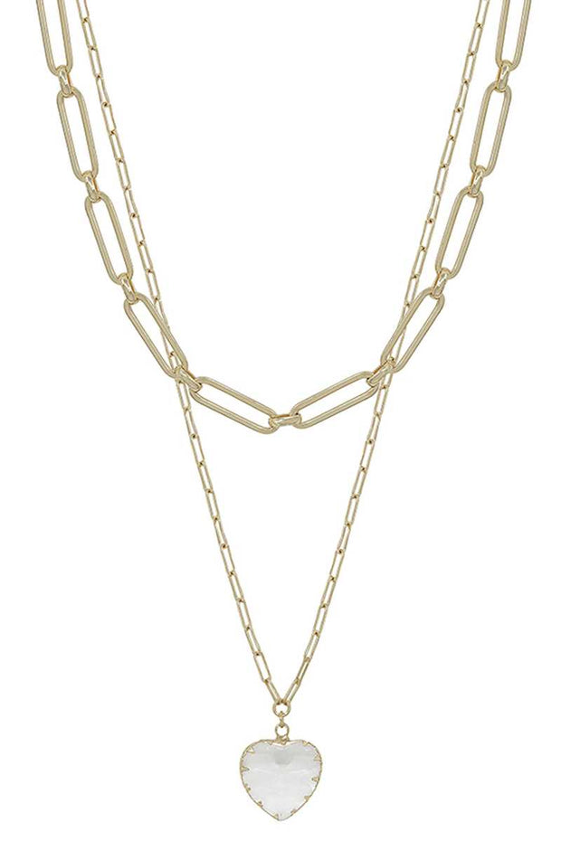 Metal Chain Heart Pendant 2 Layered Necklace - Fashionmj