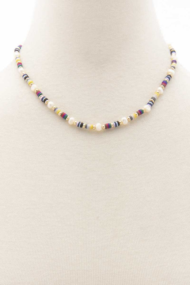 Heishing Pearl Bead Necklace - Fashionmj