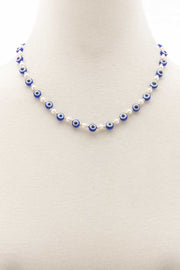 Evil Eye Pearl Bead Necklace - Fashionmj