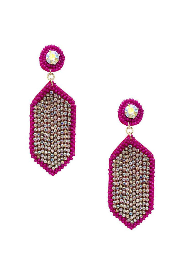 Seed Bead Rhinestone Hexagon Dangle Earring