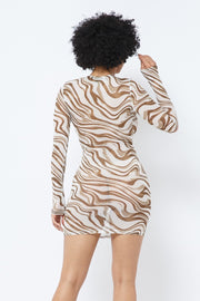 Printed Mesh Dress - Fashionmj