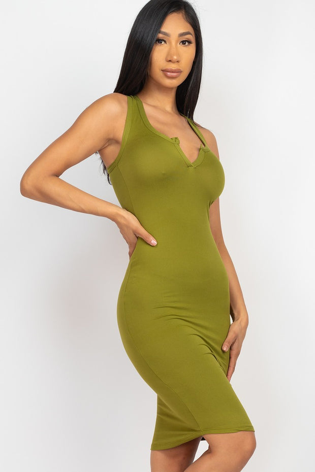 Split Neck Tank Mini Dress - Fashionmj