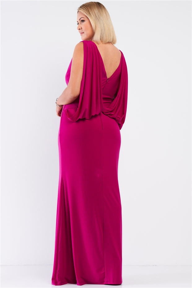 Plus Draped Back V-neck Sleeveless Maxi Dress - Fashionmj