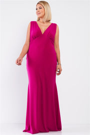 Plus Draped Back V-neck Sleeveless Maxi Dress - Fashionmj