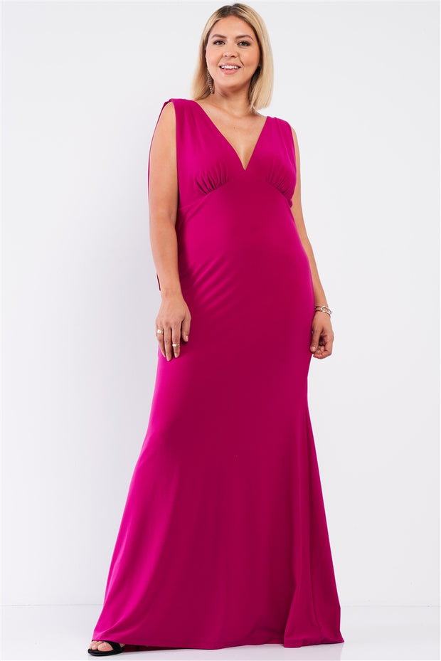 Plus Draped Back V-neck Sleeveless Maxi Dress - Fashionmj