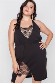 Plus Size Lace Detail Bodycon Mini Dress - Fashionmj