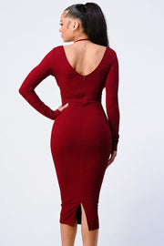 Trendy Front Shirring Cut-out Long Sleeved Dress - Fashionmj