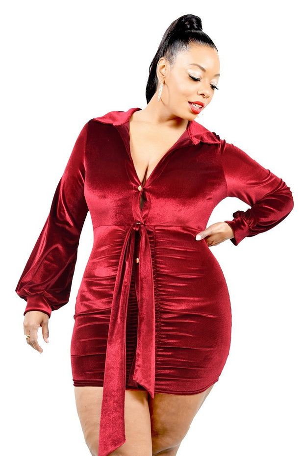 Plus Velvet Bishop Sleeve Mini Dress - Fashionmj