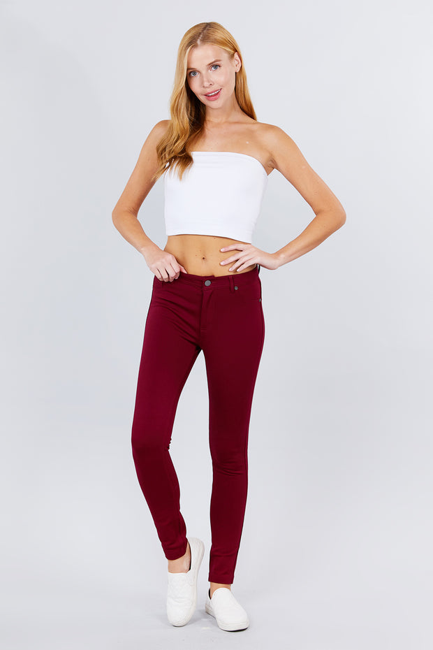 5-pockets Shape Skinny Ponte Mid-rise Pants - Fashionmj