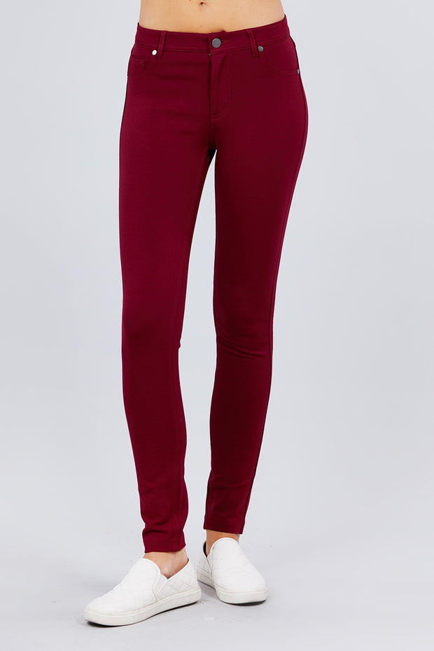 5-pockets Shape Skinny Ponte Mid-rise Pants - Fashionmj