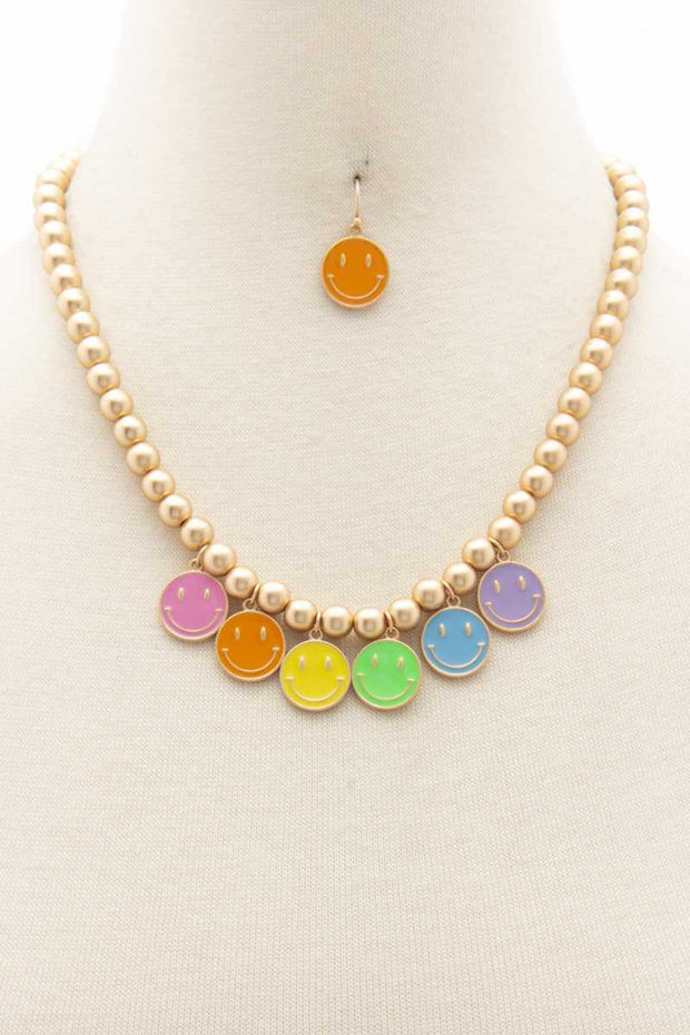 Colorful Happy Face Ball Bead Necklace - Fashionmj