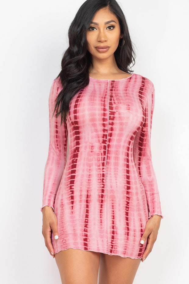 Tie-dye Printed Lettuce Trim Bodycon Dress - Fashionmj