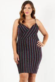 Plus Size Rainbow Striped Sleeveless Short Dress - Fashionmj