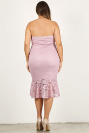 Plus Size Lace, Strapless Bodycon Midi Dress - Fashionmj