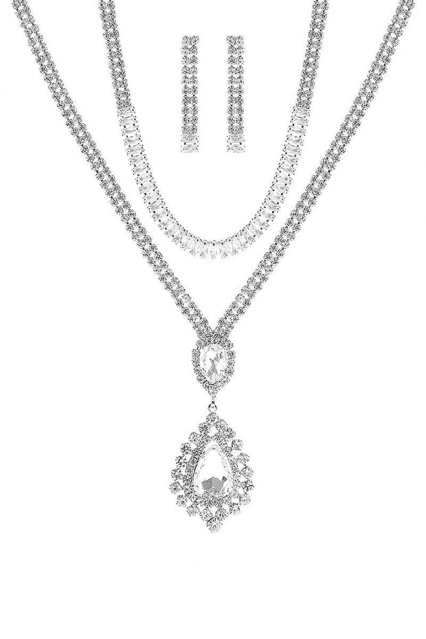 Crystal Dangle Tear Choker And Necklace Set - Fashionmj