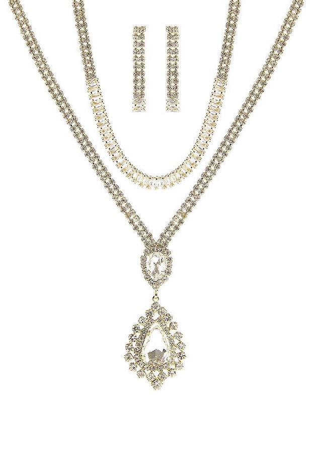 Crystal Dangle Tear Choker And Necklace Set - Fashionmj