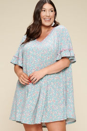 Plus Size Spring Floral Printed Lovely Swing Dress - Fashionmj