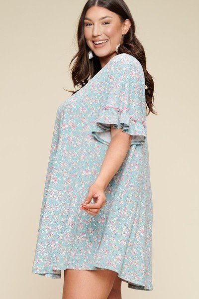 Plus Size Spring Floral Printed Lovely Swing Dress - Fashionmj