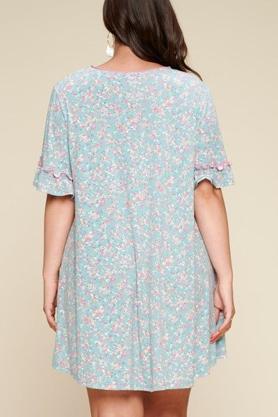 Plus Size Spring Floral Printed Lovely Swing Dress - Fashionmj