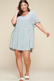 Plus Size Spring Floral Printed Lovely Swing Dress - Fashionmj