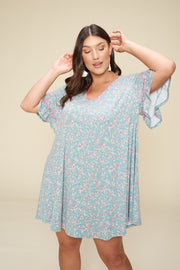 Plus Size Spring Floral Printed Lovely Swing Dress - Fashionmj