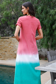 Brick Multi Color Cotton Tie-dye V-neck Maxi Dress - Fashionmj