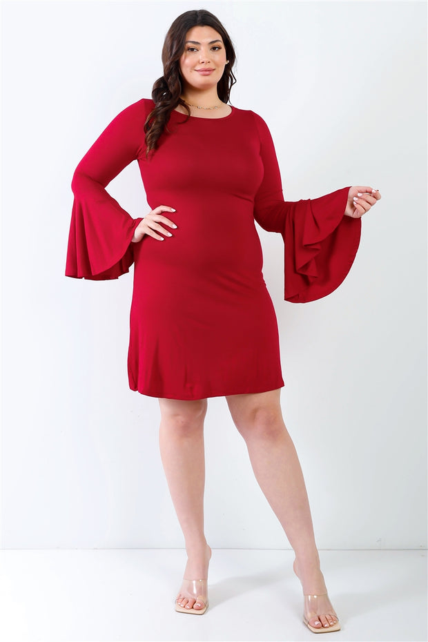 Plus Bell Long Sleeve Mini Dress - Fashionmj