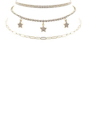 Rhinestone Star Charm 3 Layered Necklace - Fashionmj