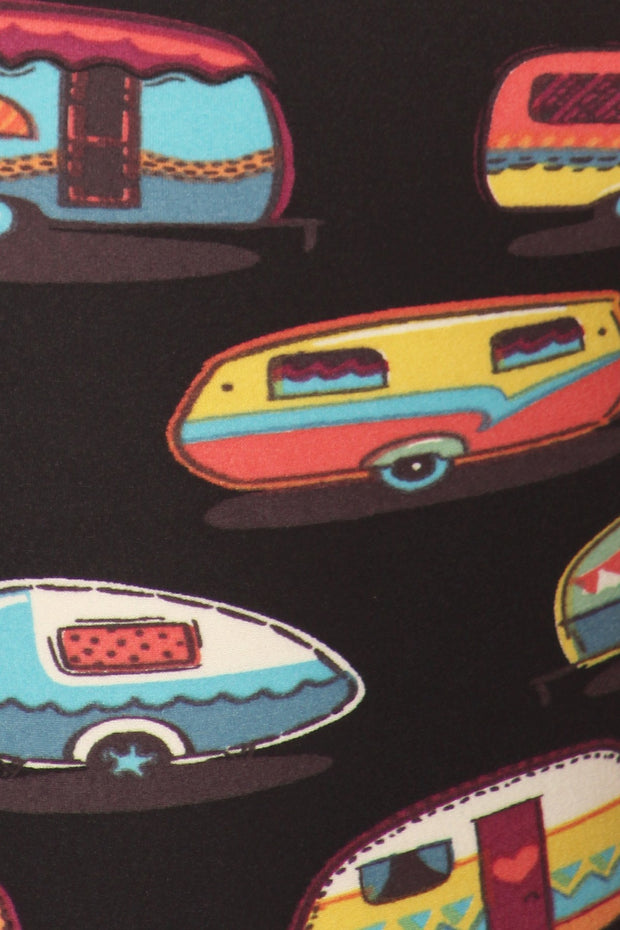 Multicolored Campers Printed, High Waisted Leggings In A Fit Style, With An Elastic Waistband - Fashionmj