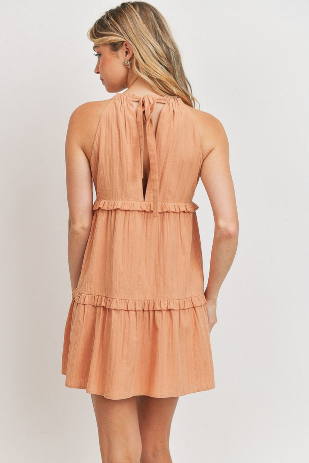 Textured Woven Fabric With Tiered Sl Dress - Fashionmj