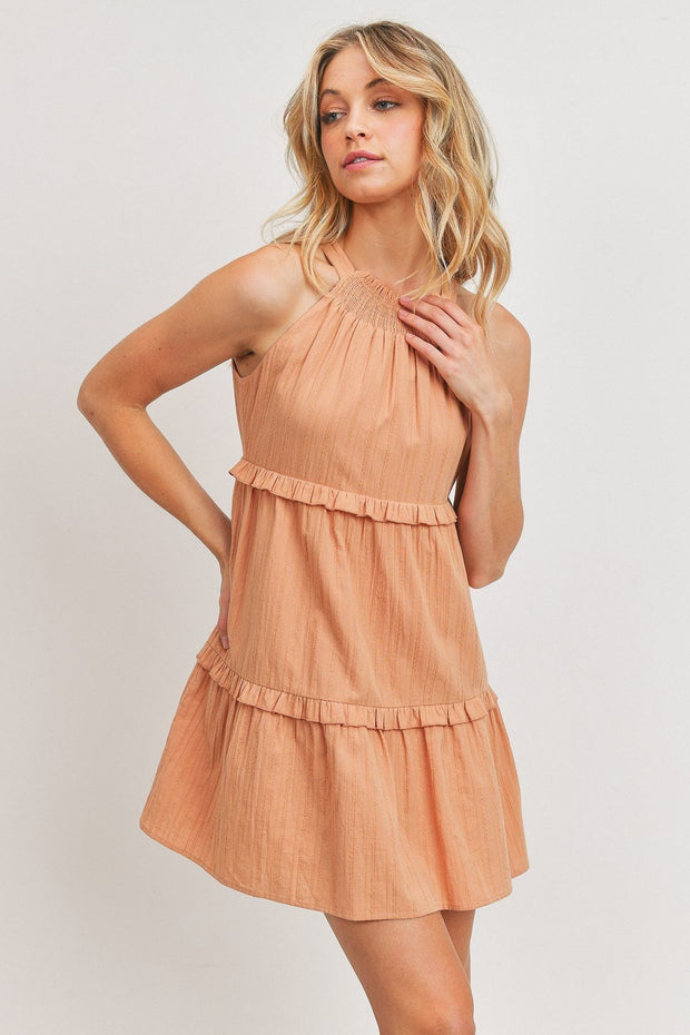 Textured Woven Fabric With Tiered Sl Dress - Fashionmj