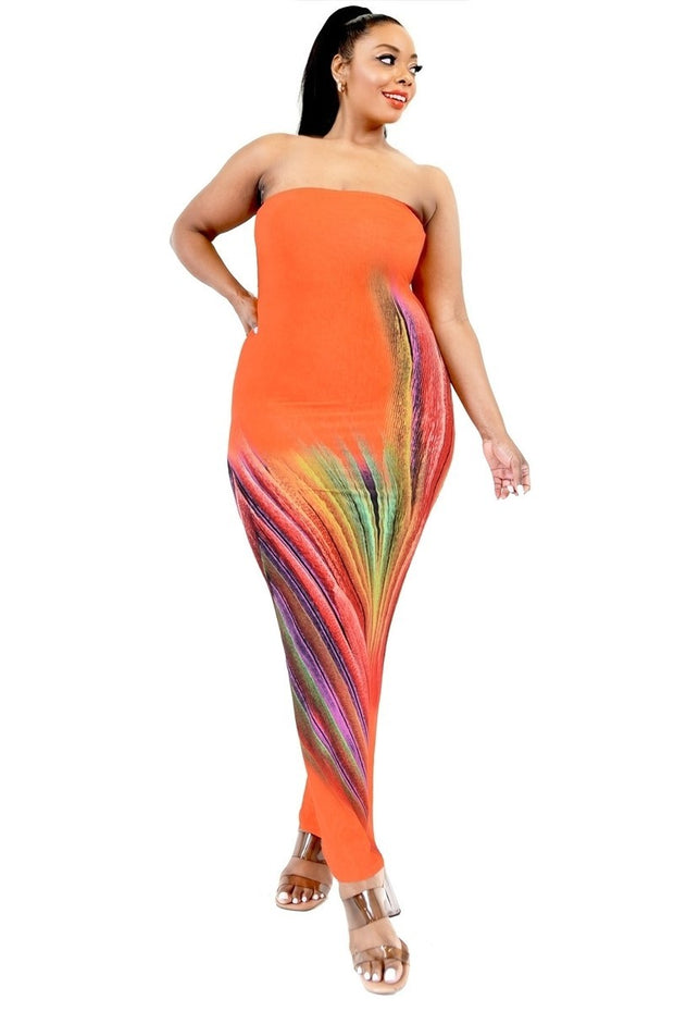 Plus Sleeveless Color Gradient Tube Top Maxi Dress - Fashionmj