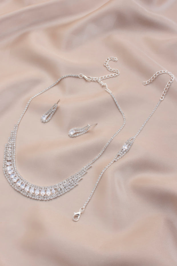 Bridal Rhinestone Bracelet Necklace Set - Fashionmj