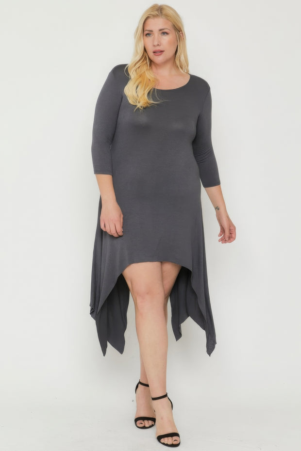 Asymmetrical Raw Edge Hem Solid Dress - Fashionmj