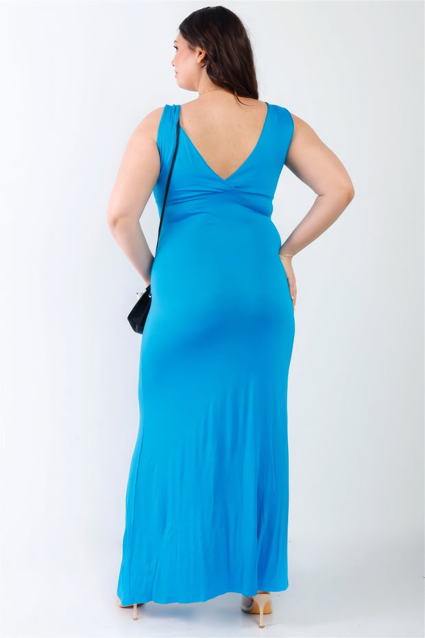 Plus V-neck Sleeveless Maxi Dress - Fashionmj