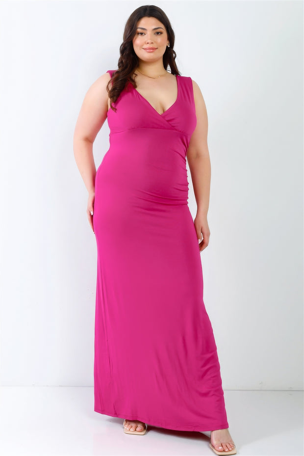 Plus V-neck Sleeveless Maxi Dress - Fashionmj