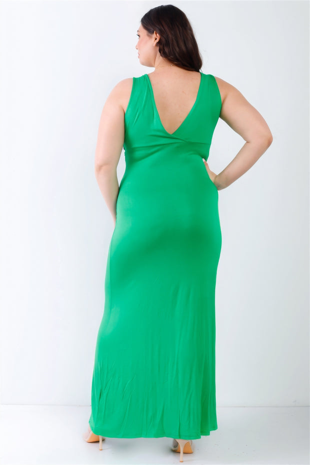 Plus V-neck Sleeveless Maxi Dress - Fashionmj