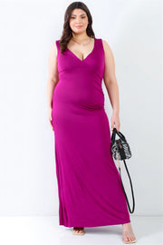 Plus V-neck Sleeveless Maxi Dress - Fashionmj