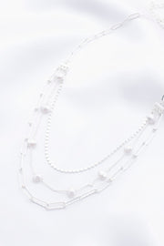 Pearl Beaded Oval Link Layered Necklace - Fashionmj